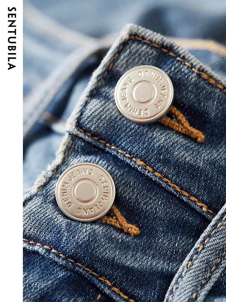 Sentubila High Waist Skinny Jeans for Women 2023 Spring Summer Ankle Length Cut-off Pencil Denim Pants Streetwear Trousers Woman