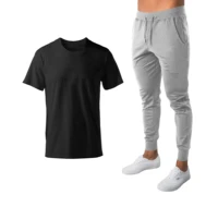 summer mens casual suits 100 cotton t shirtsport trousers two piece sets men tracksuit fitness sportswear suit mens clothing