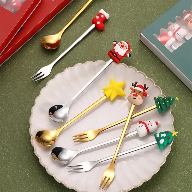 Новогодний декор 2 шт. ложка-вилка из нержавеющей стали в виде Санты, Рождественское украшение для дома, Рождественское украшение, новый год 2024