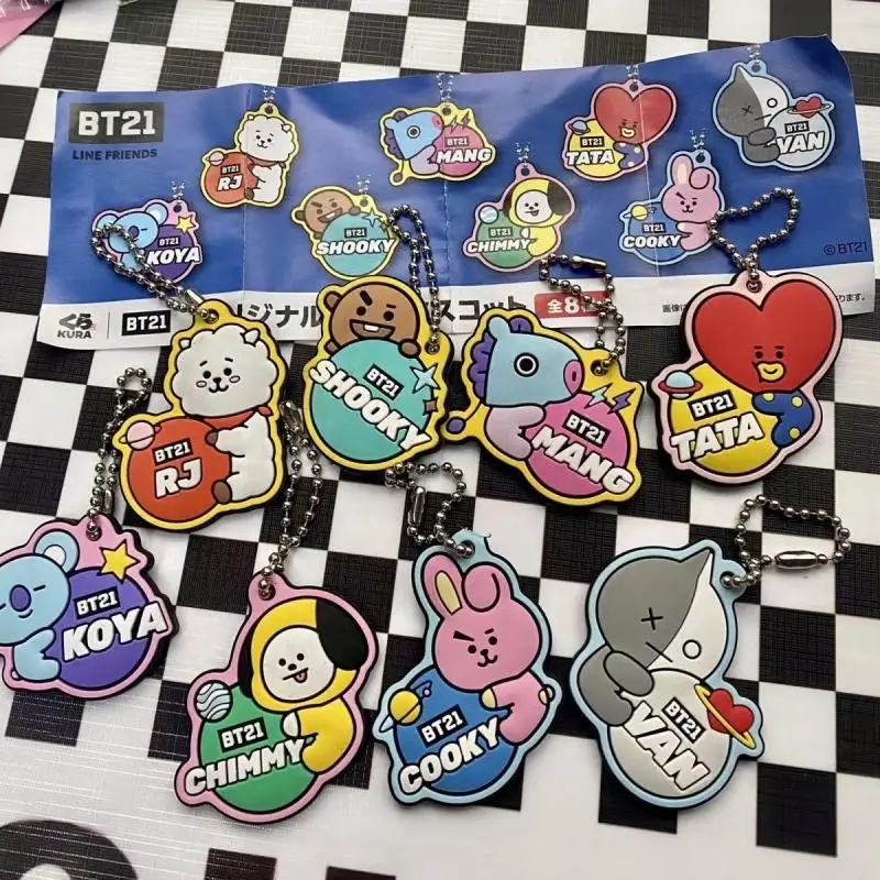 Kawaii Line Friends Bt21 Anime Hobby Tata Chimmy Cooky Rubber Pendant School Bag Keychain Cute Fun Bag Pendant Accessories
