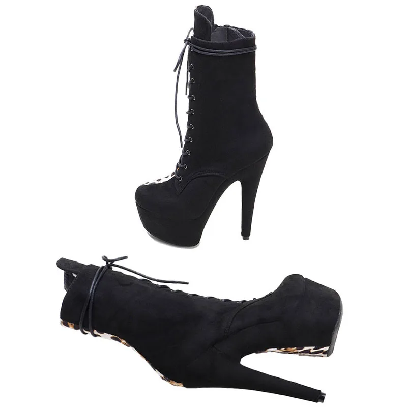 Leecabe Suede with Leopard print  Upper  15CM/6Inch Women's Platform party High Heels Shoes Pole Dance shoes