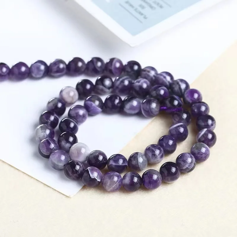 Natural Stone Dream Lace Color Purple Amethysts Crystals Round Loose Beads 15