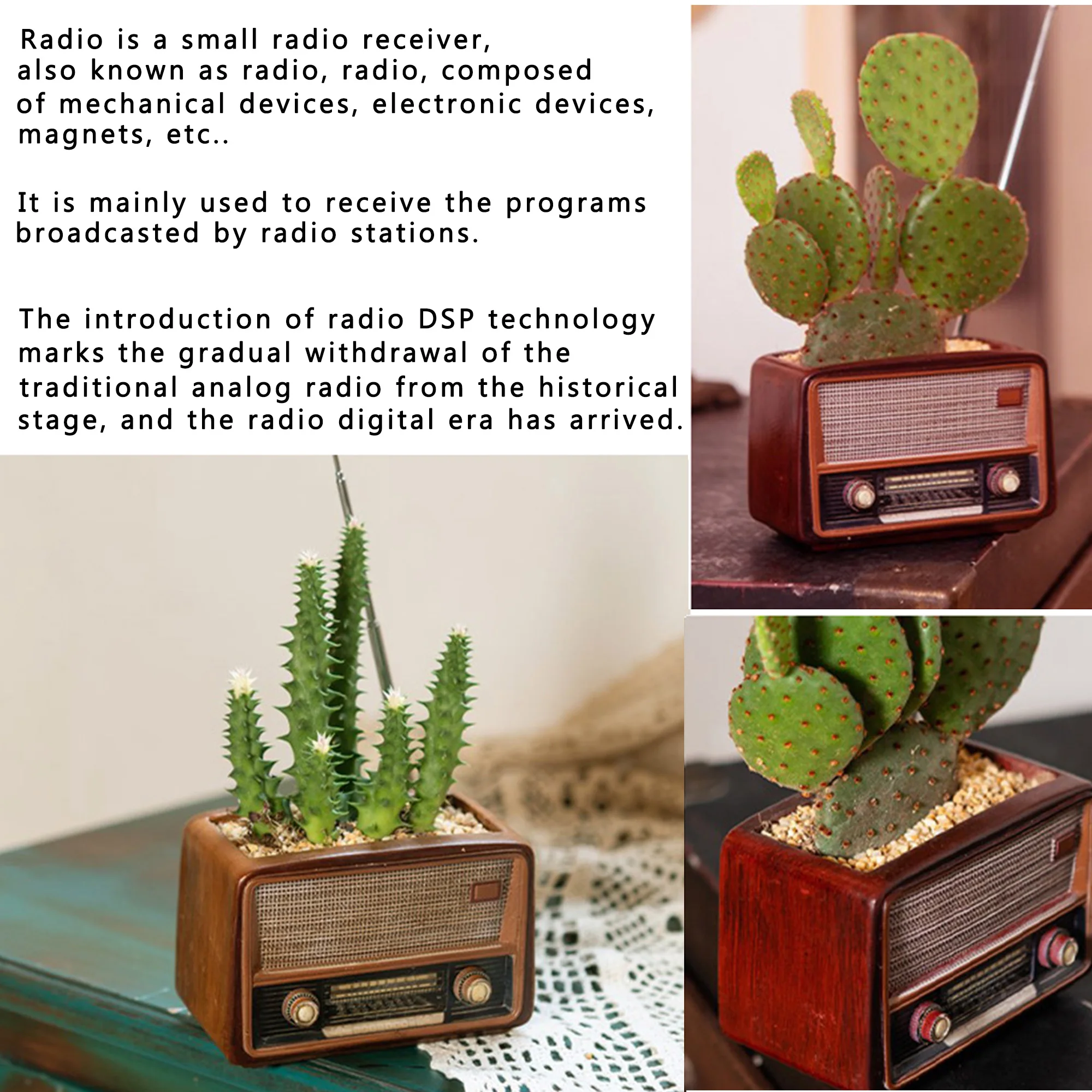 Handmade Retro Radio Planter Plant Pot Antique Vintage Home Living Outdoor Gardening Office Decor Ornaments Sculpture Gifts images - 6