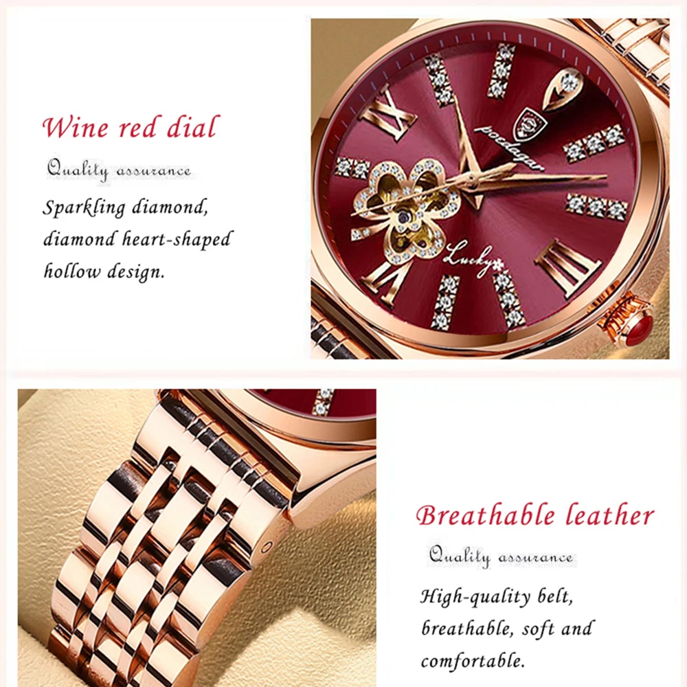POEDAGAR Women Watch Fashion Luxury Wine Red Quartz Watches Waterproof Stainless Stain Ladies Wristwatch Romatic Girlfriend Gift enlarge