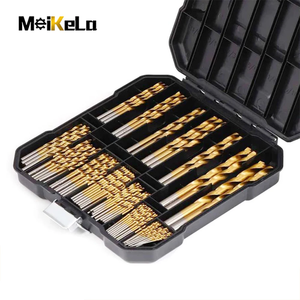 Meikela 99 Pcs Titanium Drill Bit Set for Steel Wood Plastic, Metal Copper Aluminum Alloy with Storage Case