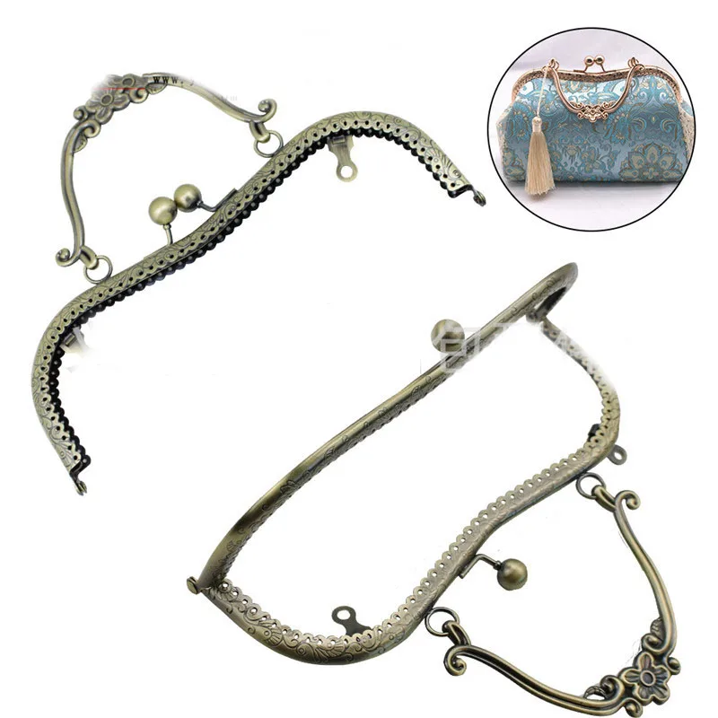 10pcs 20.5cm Retro Floral Kiss Frame Antique Bronze Plum Blossom Metal Purse Frame Clasp for Handbags Bag Accessories
