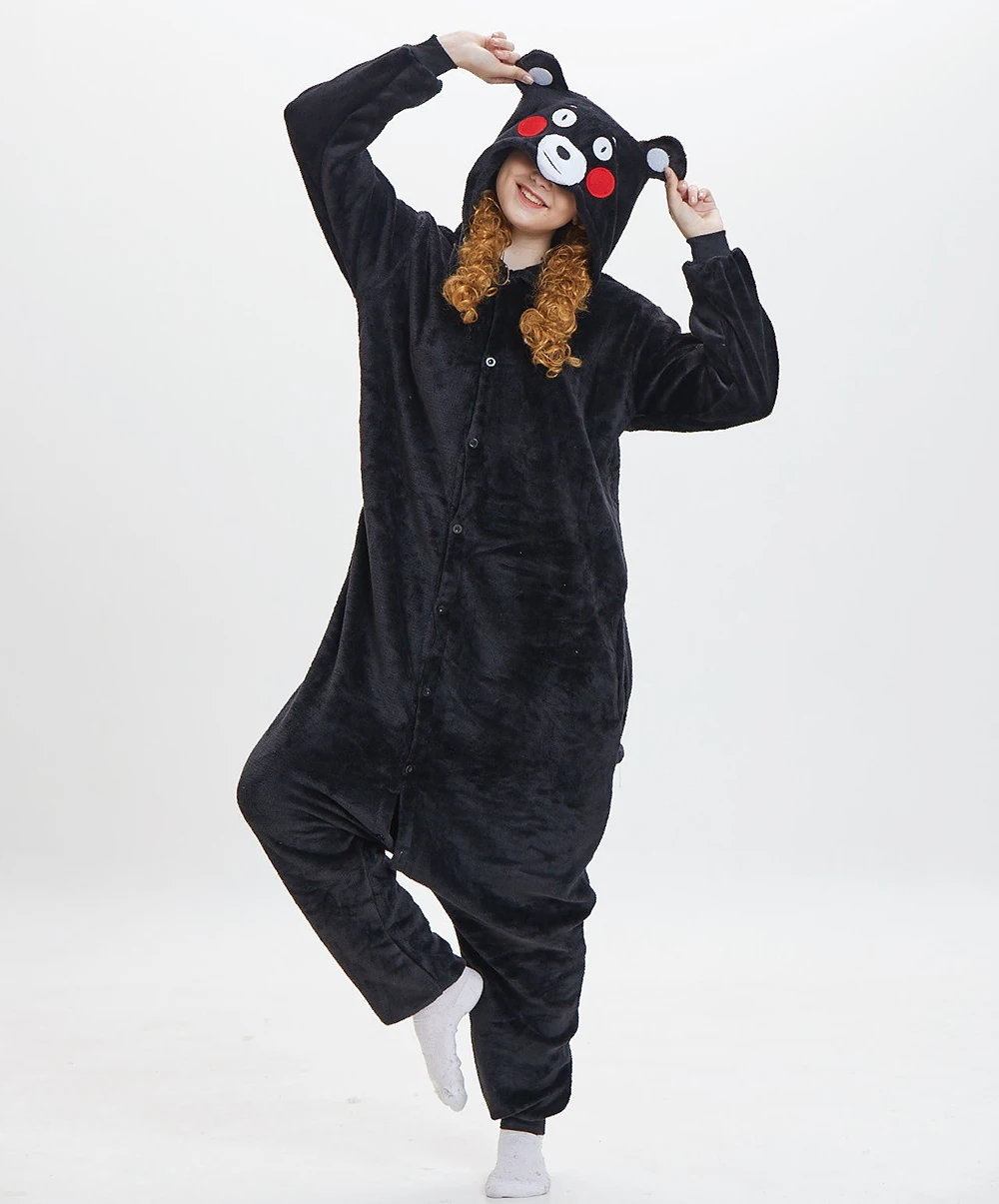 Flannel Black Bear Onesies Women Men Kigurumi Animal Pajamas Set Anime Cosplay Costumes Jumpsuit Winter Warm Suit Overalls S-XL