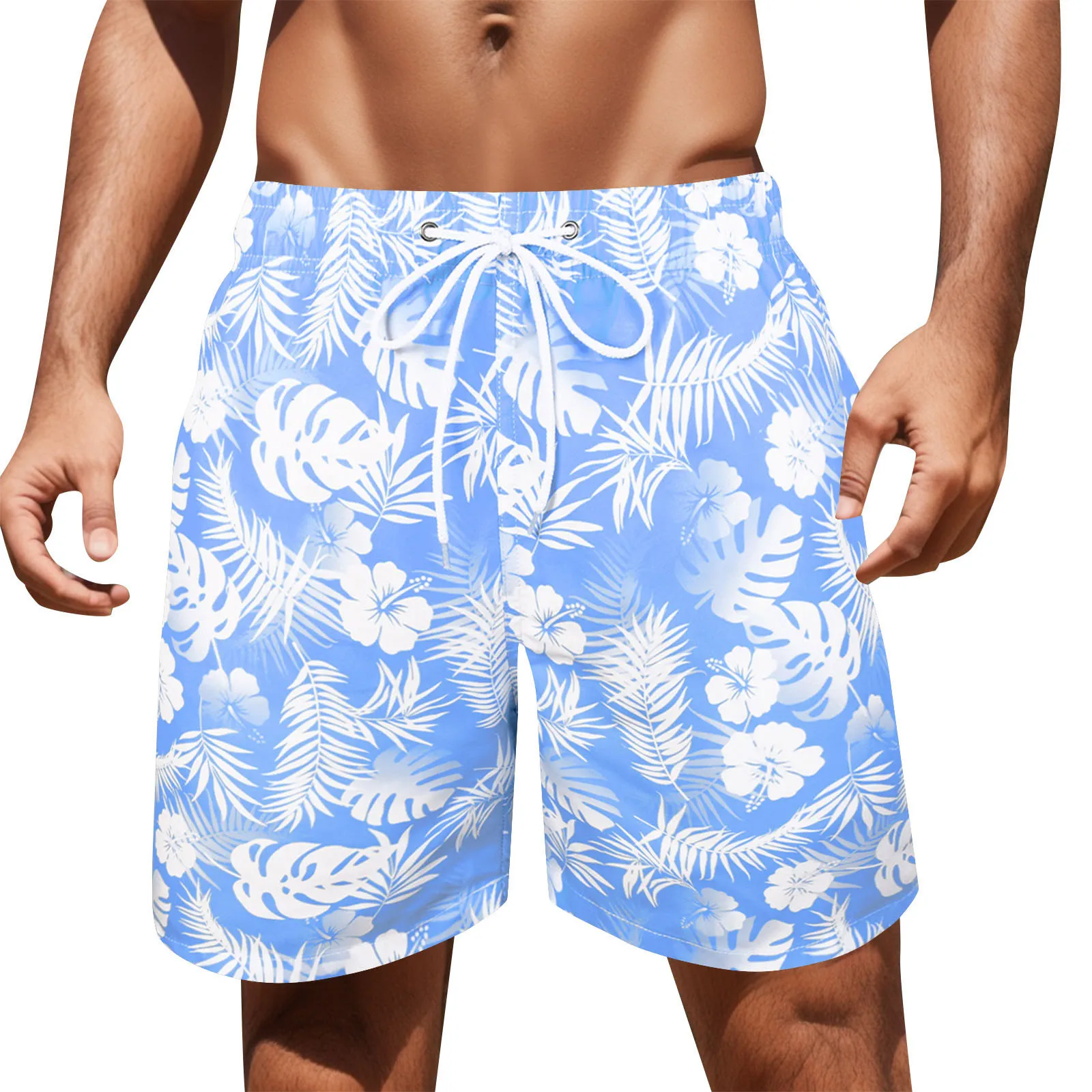 

Мужские плавки с тропическим принтом, водостойкие свободные пляжные шорты с компрессионной подкладкой, с кулиской, быстросохнущие