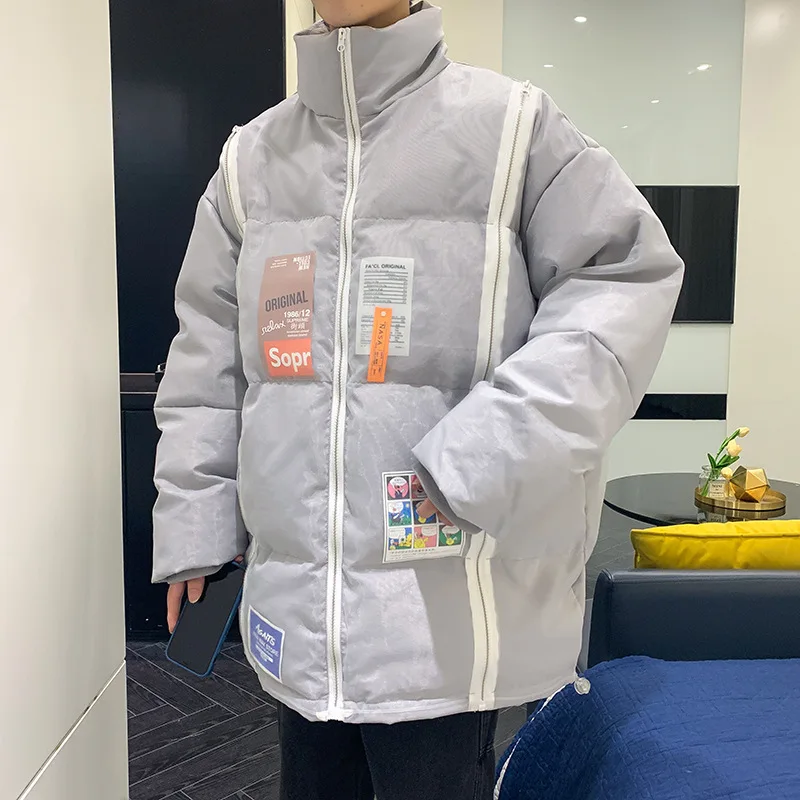 Winter New Men Padded Cotton Jacket Coat Oversized 4XL Outerwear Unisex Warm Quilted Parka Japanese Basic Puffer Jacket Men