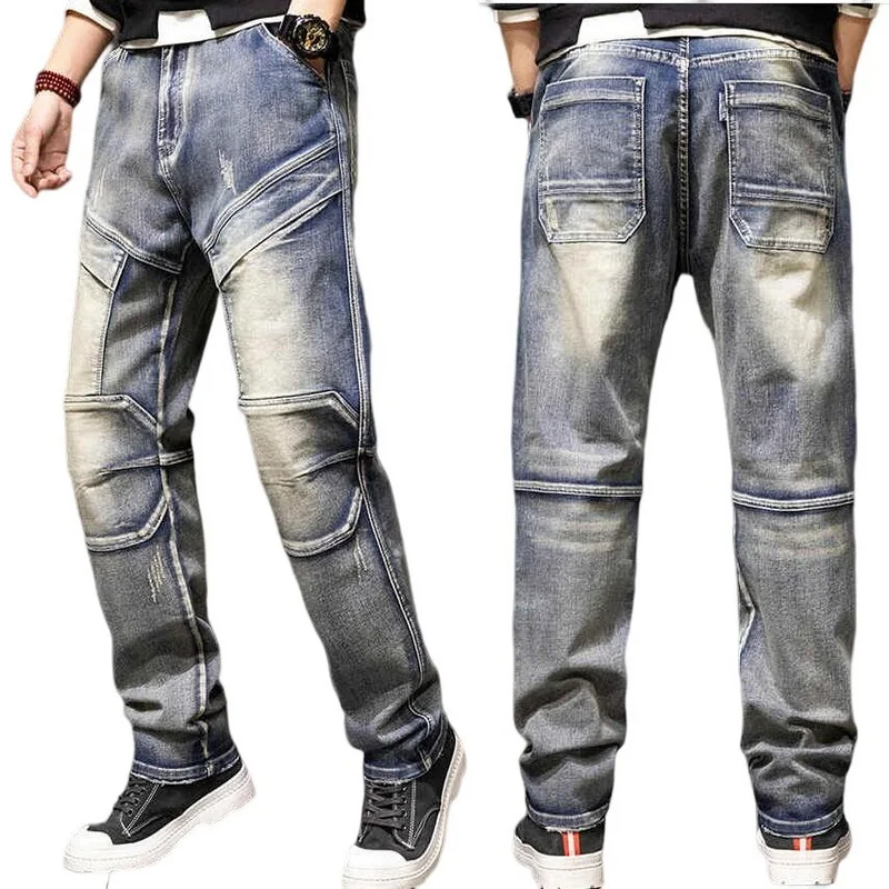 Men Jeans Patch Multi-Pocket Jeans Loose Baggy Denim Pants Hip Hop Joggers Harem Man Cargo Trousers Size 29-44