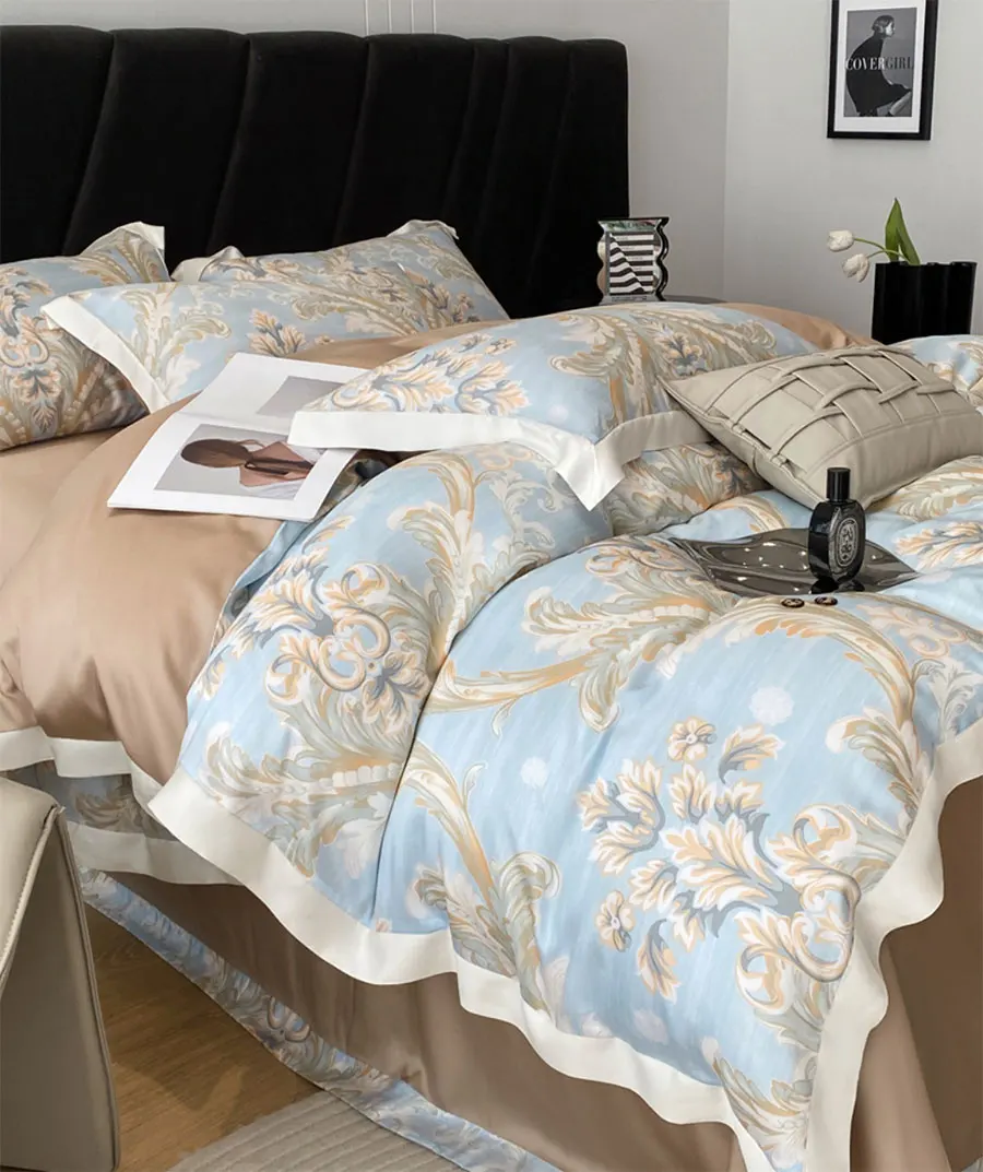 Европейский Винтажный Комплект постельного белья в стиле барокко синего цвета