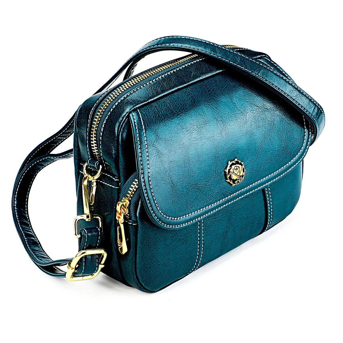 Leather Women's New Fashion High-grade Versatile Horizontal Diagonal Single Shoulder Female Bag Two-layer Cowhide Crossbody