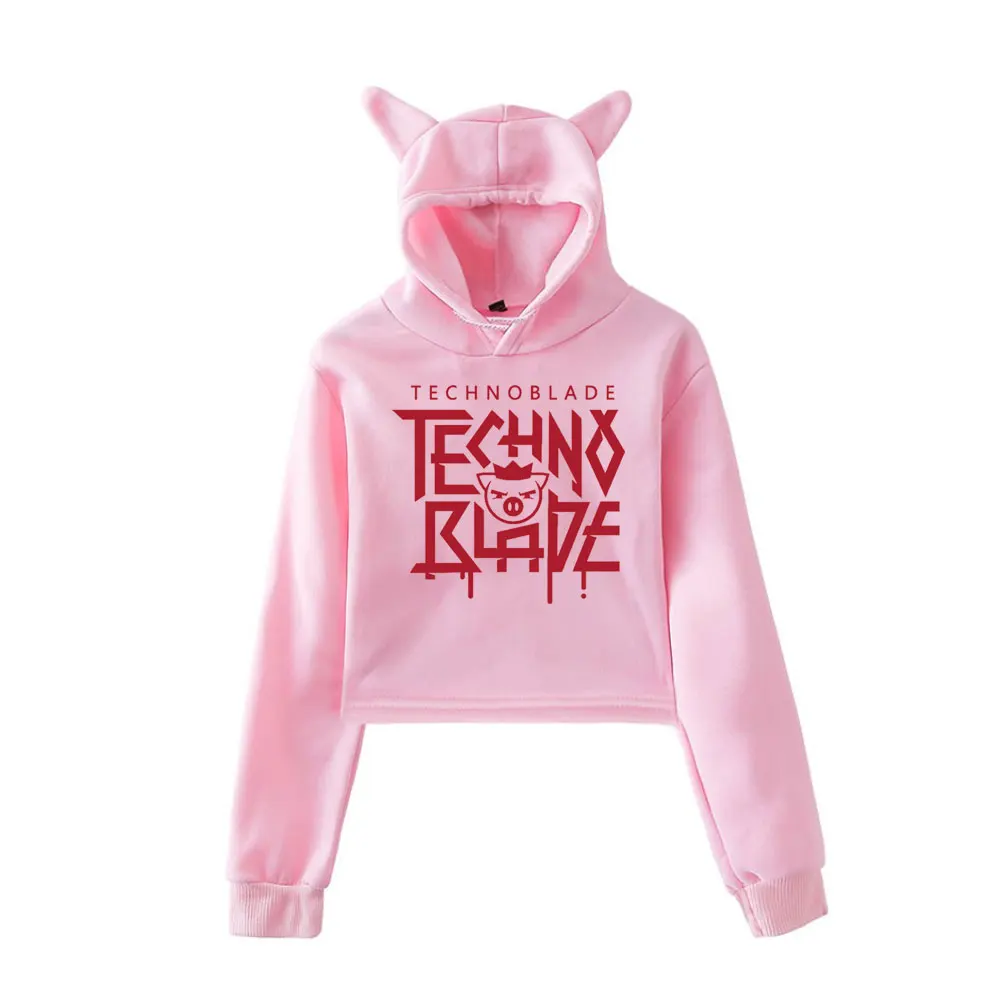 Hoodie 2022 New Technoblade Merch TECHNOBLADE Agro Cat Ear Designs Cool Print Wonder Crop Tops Short Pullover for Wom |