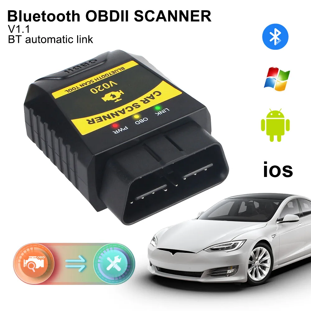 Диагностический Сканер OBD2 V1.1 Bluetooth 4.0/2.0 Считыватель Кодов Для ПК IOS Android — Четкие И