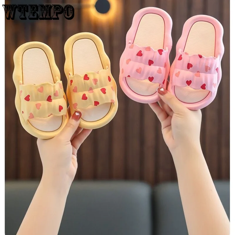 WTEMPO Children's Slippers Summer PVC Anti-slip Floor Flat Shoes Soft Bottom Parent-child Sandals Home Indoor Slides Wholesale