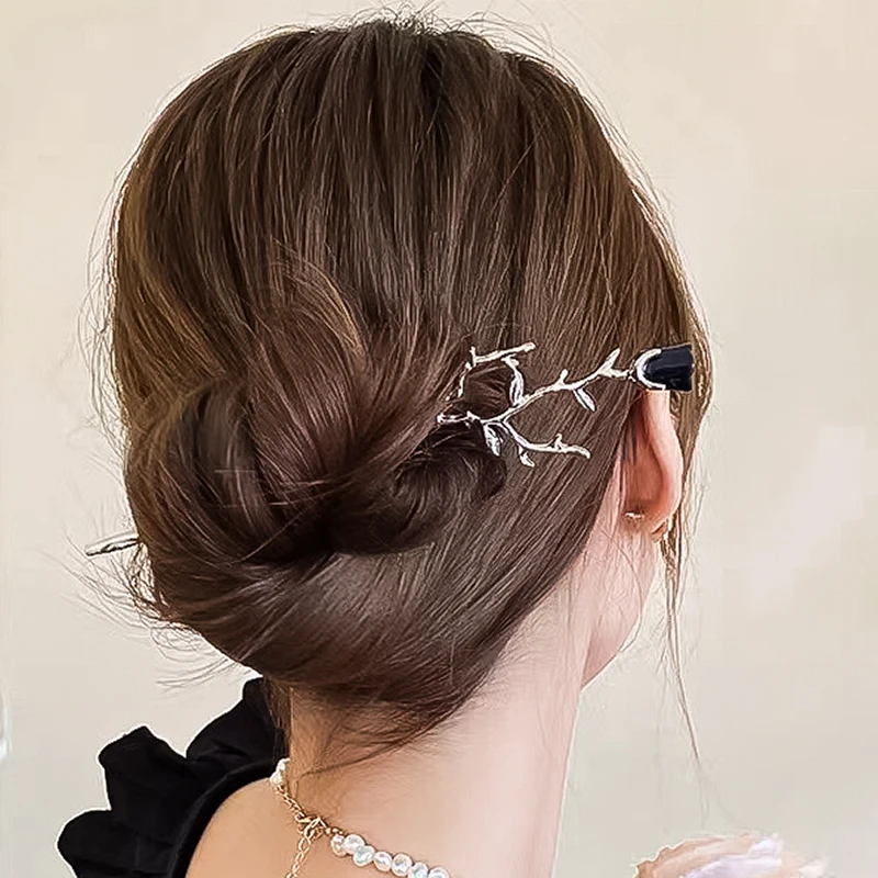 

Womens Hair Stick Hairstyling Rose Flower Metallic Hairpins Accessories