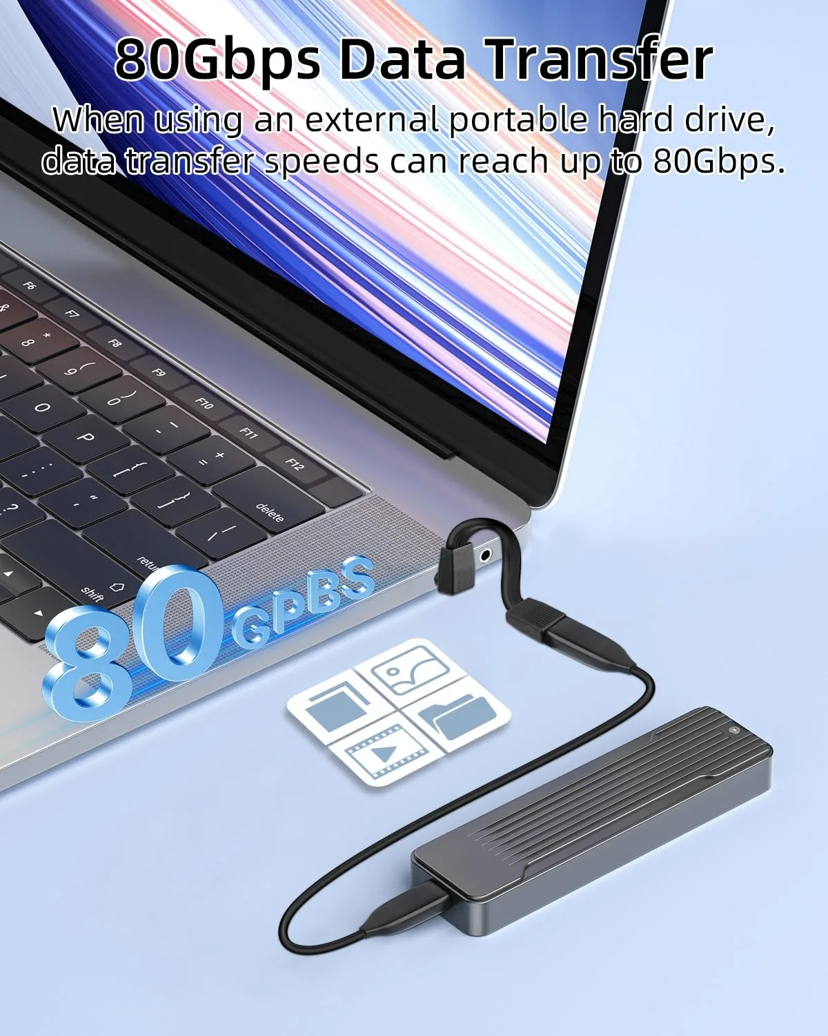 Фото Короткий кабель USB-C 1,65 дюйма/42 мм, 80 Гбит/с + быстрая зарядка PD 240 Вт + 8K@60 Гц, угловой (90 градусов) кабель Type-C (штекер-штекер) для повербанка и телефона №2