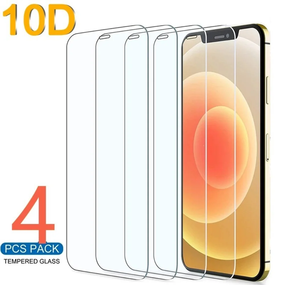 

Защитное стекло 10D, 4 шт., для iPhone 11, 12, 13, 14 Pro, X, XR, XS MAX, Защита экрана для iPhone 7, 8, 6, 6s, 14 Plus, X, стекло