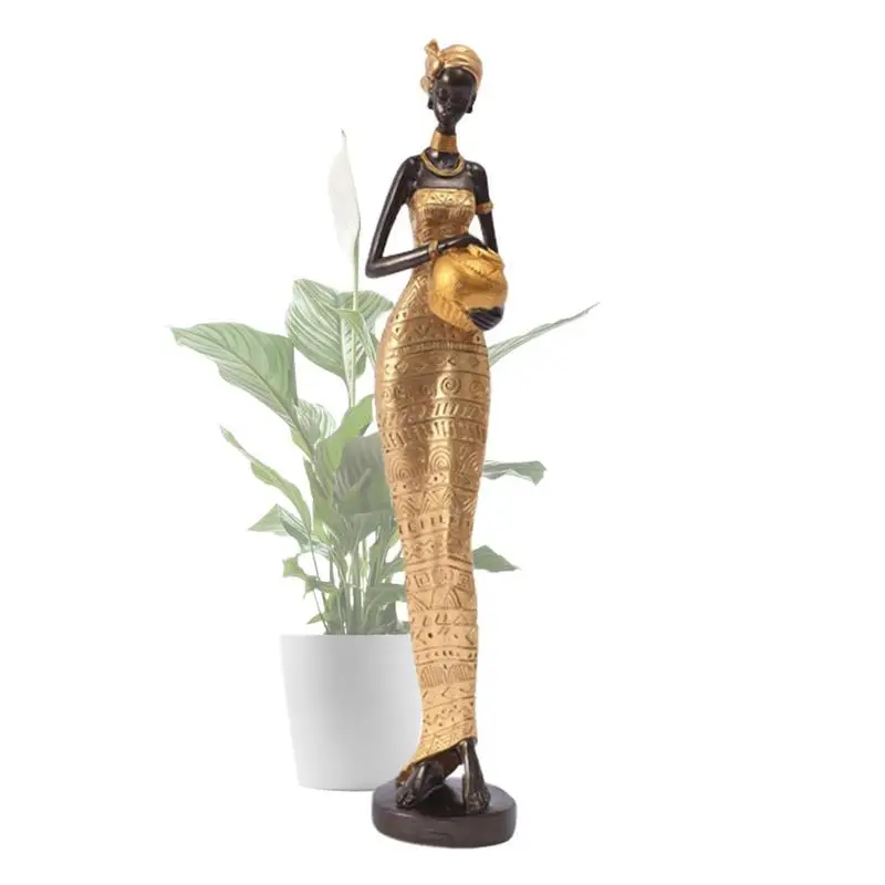 

African Art Sculptures Tribal Lady Statues Collectible Art Resin African Women Figure For Tabletop Bookshelf Decor Handmade