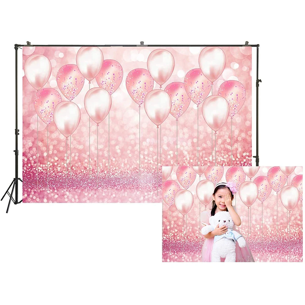

7x5ft Pink Balloons Glittter Bokeh Girl Birthday Photography Backdrop Baby Shower Party Banner Cake Table Photo Booth Shoot