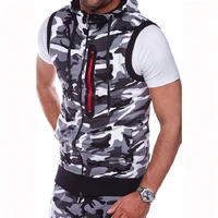 mens sleeveless hoodie new camouflage round hem casual slim sleeveless hooded vest sweatshirts streetwear men