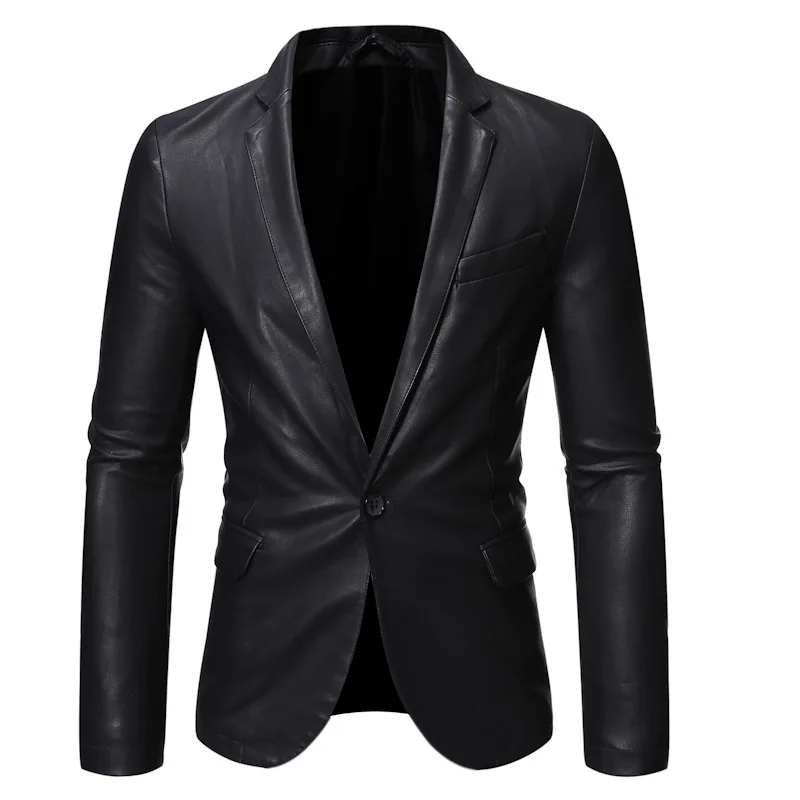 

Dress Suit Coat Mens Jackets Lapel Business Leather Jackets Men Pu Blazers New Korean Style Slim Fashion Leather Coat Streetwear