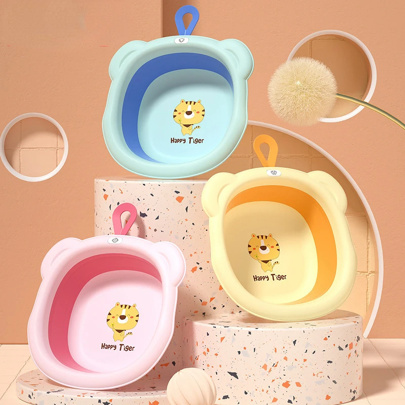 

Baby Bath Tub Portable Cartoon Tiger Plastic Washbasin Newborn Baby Washing Foot Washing Butt Basin Children's Foldable Hanging