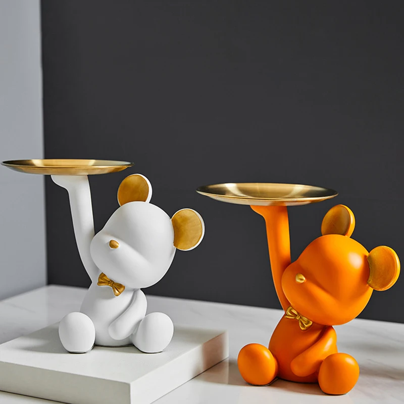 

Creative Resin Storage Bear Nordic Style Bear Figurines Tray Tray Modern Living Room Decoration Storage Figurines Girl Gift