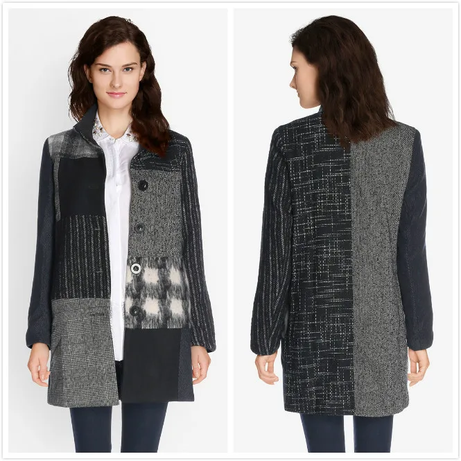 

Spanish fashion women's wool patchwork coat
