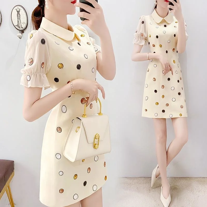 

Женское летнее платье, милое мини-платье в горошек в стиле знаменитостей, элегантное корейское платье, новинка 2022, французская юбка А-силуэт...