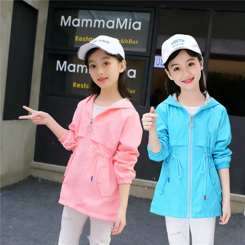 

New Girls Autumn Trench Coat Top Fall Clothes for Kids 2 3 4 5 To 12 Years Old Spring Hooded Windbreaker Toddler Waist Outerwear