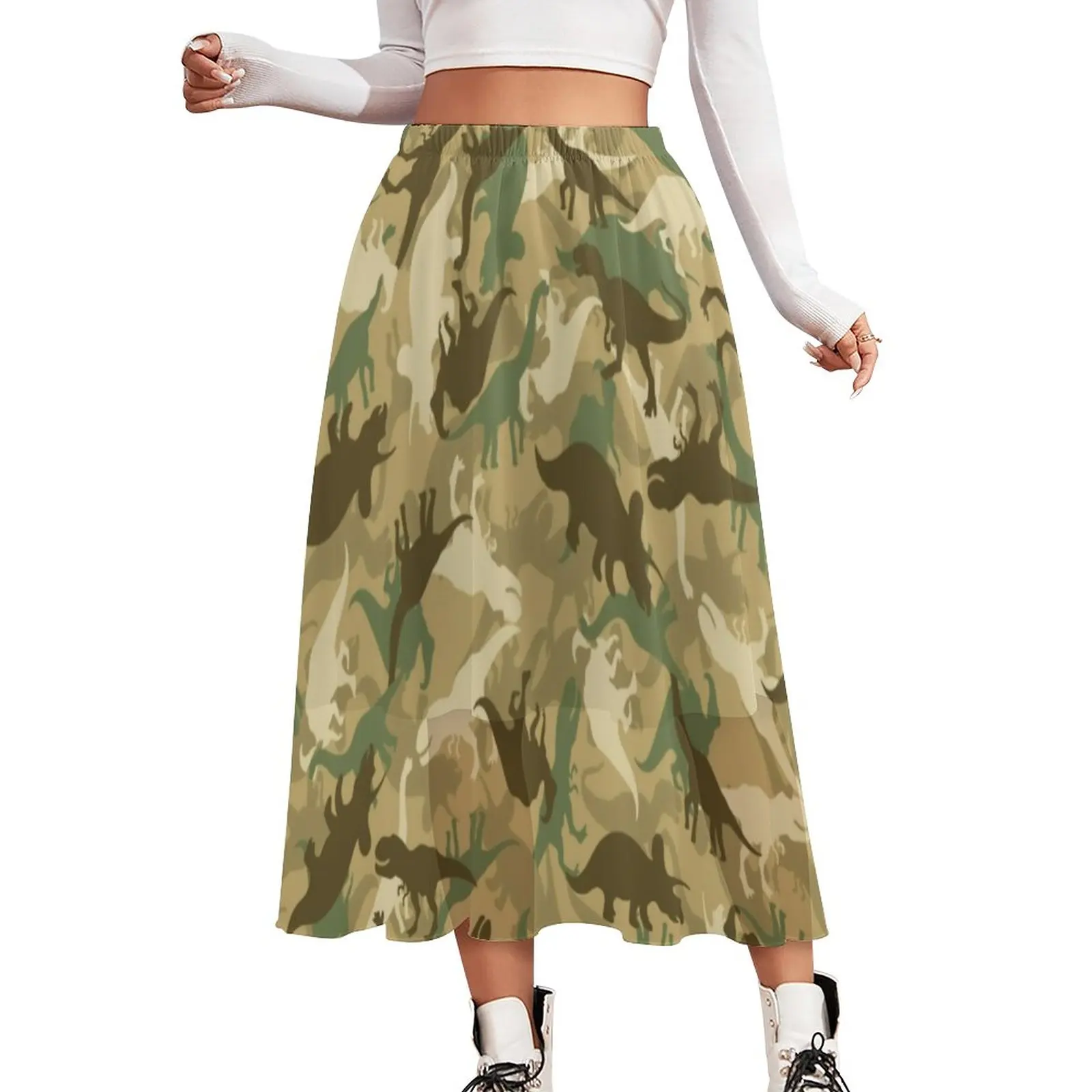 

Camouflage Dinosaurs Print Chiffon Skirt Abstract Animal Street Wear Casual Skirts Woman Trendy Boho Skirt Clothes Birthday Gift