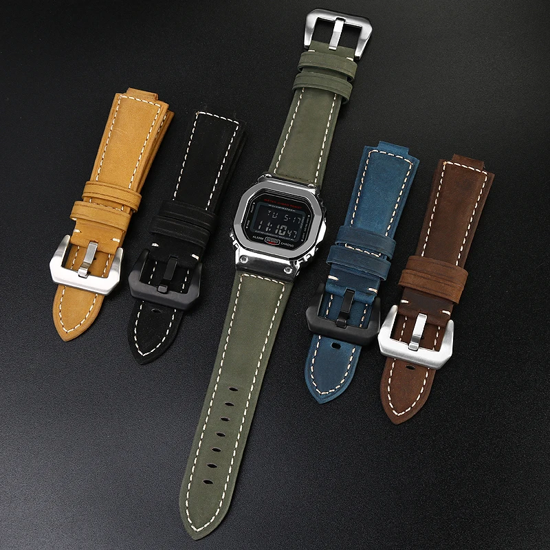 Vintage Watch Band Strap For Ca-sio DW5600 DW-5600 GW-B5600 GW-M5610 GA 110 100 120 GA2100 Modified Frosted Leather Watchband