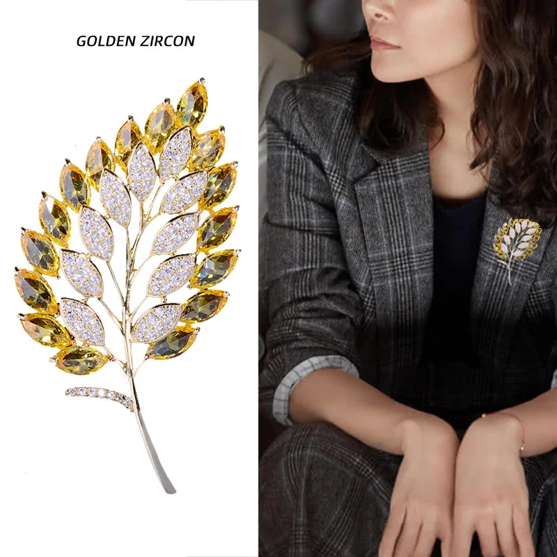 

Natural Wind Full of Zirconium Leaves Brooch Men and Women Suit Temperament Pin Creative Accessories Wholesale