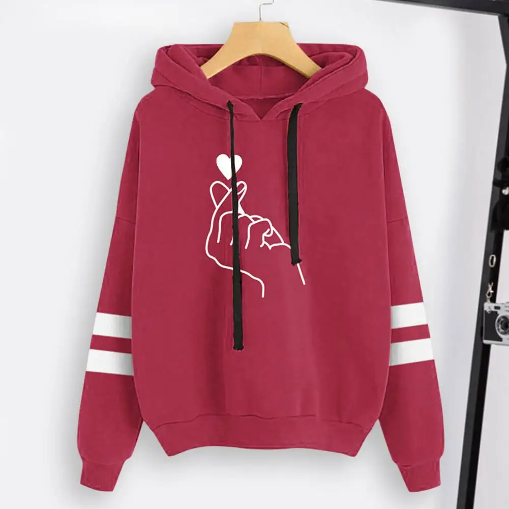 

Корейские милые толстовки для женщин в стиле Харадзюку кавайная модная толстовка с кулиской уличная одежда пуловер с капюшоном с принтом в виде сердца и пальцев