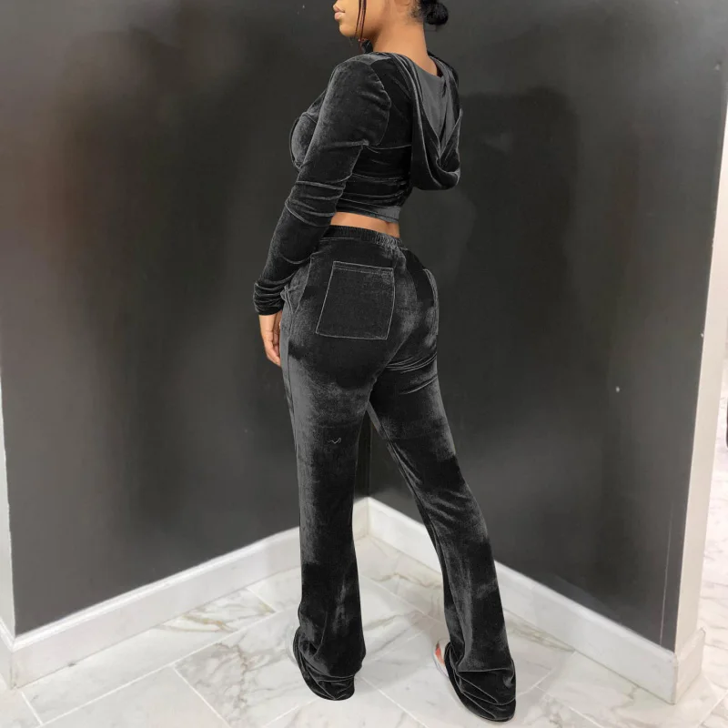 Осенне-зимний бархатный однотонный комплект из двух предметов женская одежда