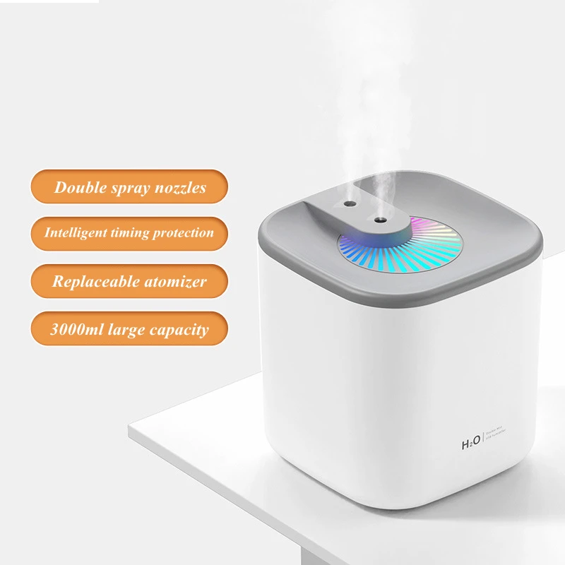 

Dual Nozzle Air Humidifier USB Aromatherapy Mist Maker Diffuser Fogger with Colorful LED Lamp 3L Home Ultrasonic Aroma Diffusor