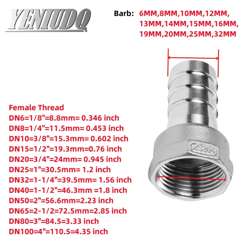 1/8 дюйма 1/4 дюйма 3/8 дюйма 1/2 дюйма 3/4 дюйма 1 дюйм BSP внутренняя резьба 6 8 10 12 13 15 16 мм шланговый штуцер для фитинга, соединительная муфта из нержавеющей стали 304