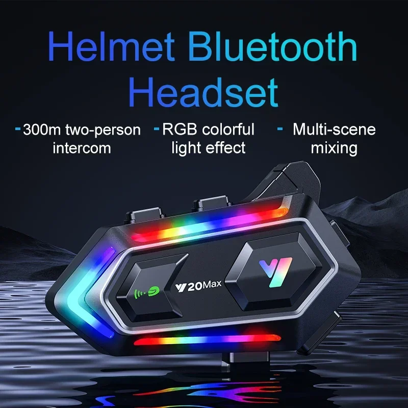 Фото Мотоциклетная Bluetooth-гарнитура Y20 MAX с интеркомом, Bluetooth V5.3, водонепроницаемость IPX6, RGB-подсветка, аккумулятор 1000 мАч №2