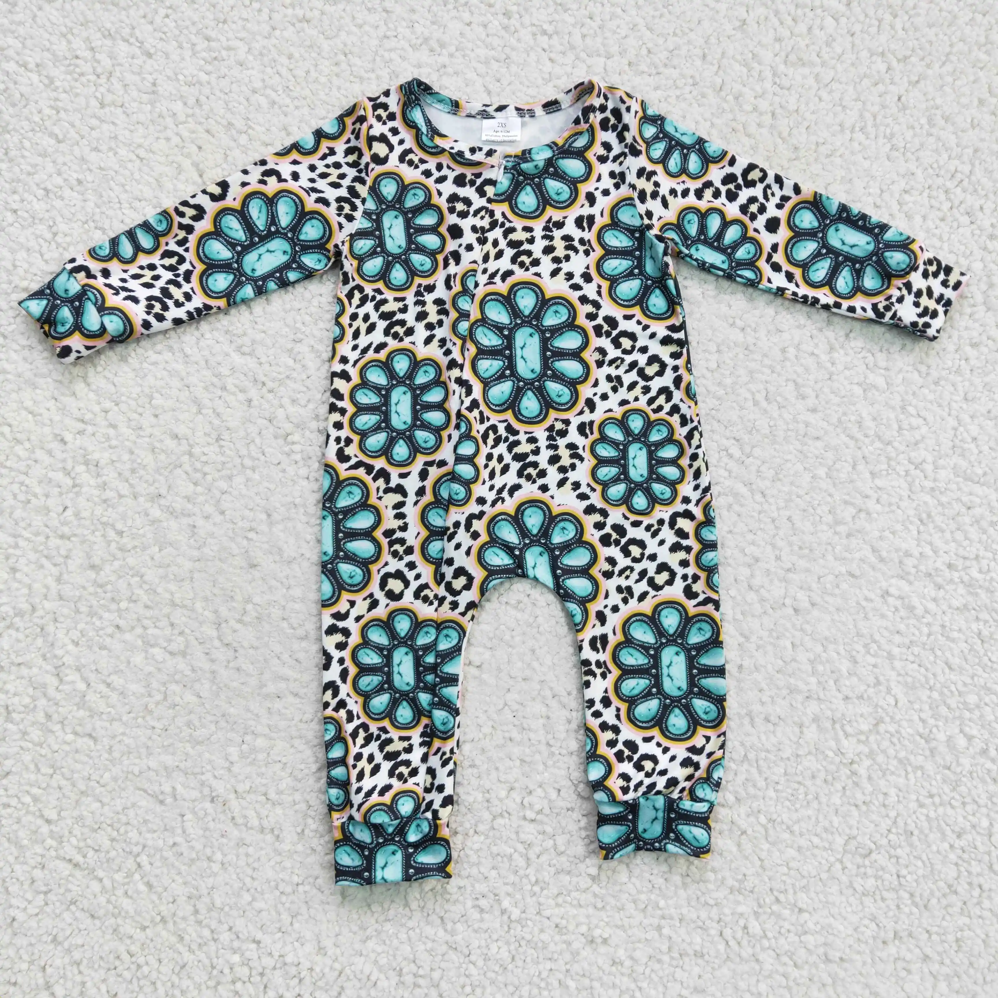 

H​ot Sale ODM OEM RTS Zipper Kids Leopard Gem Clothing Newborn Boutique Rompers Baby Boys Toddlers