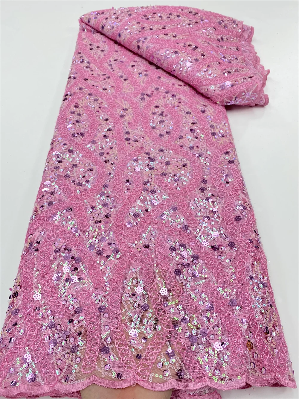 

African French Sequins Net Lace Fabric High Quality Embroidered Tulle Mesh Lace Bridal For Nigerian Wedding Dress Sewing 4987B