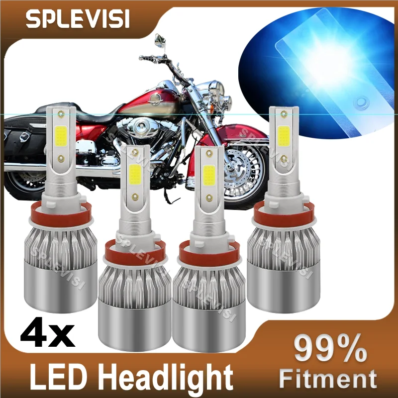 

4x H7+H11 High Low Beam Kit For Harley Davidson FLHR Road King 2014 2015 2016 2017 2018 2019 2020 Combo LED Headlight Ice Blue