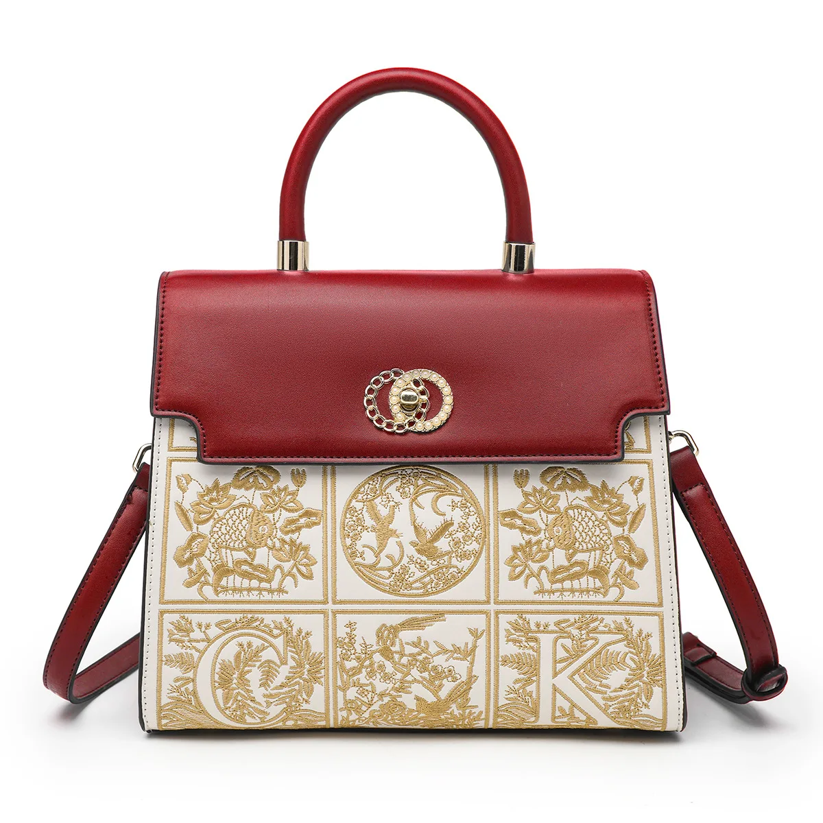 

Bagkcopp Women Vintage Top Handle Handbag Evening Purse Embroid Crossbody Shoulder Bag