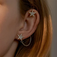 european and american star earrings personality long chain one piece earrings street shooting hipster five pointed star earrings