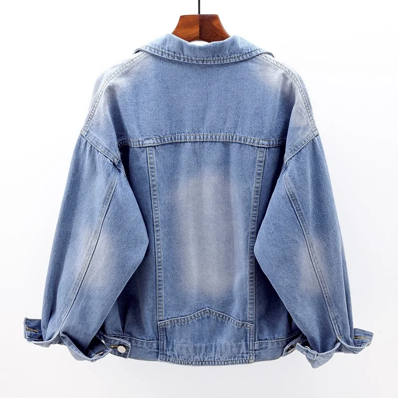 

Wash Vintage Blue Denim Jackets Women Chaquetas Mujer Loose Full sleeve Big Pocket Short Jeans Jacket Coat Female Korean Outwear