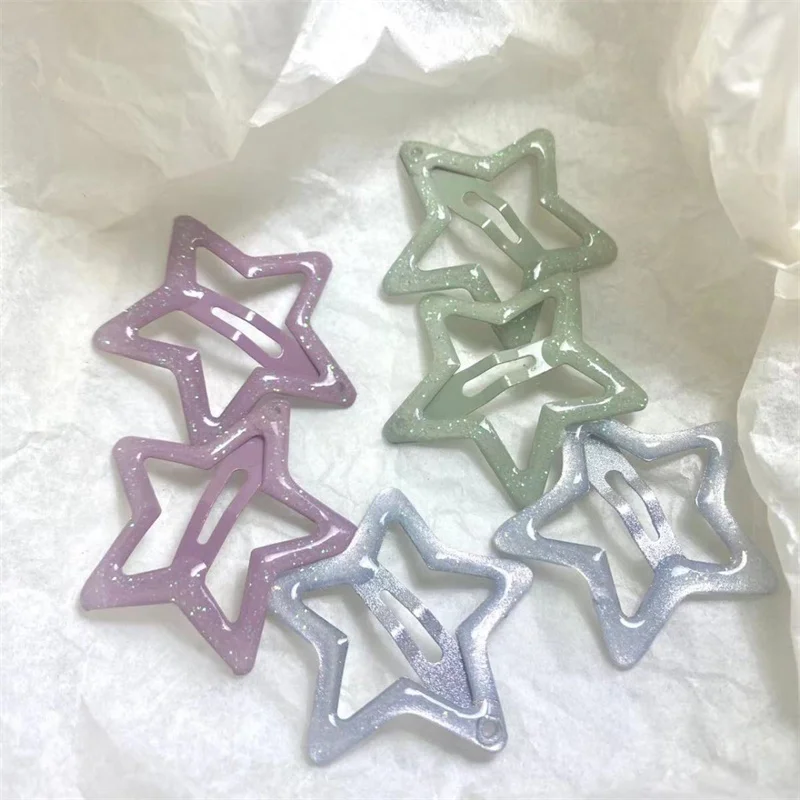 

TwinkLei 2pcs/Set Girl's Shinny Enamel Star Hair Clips BB Hairgrip Y2K Women Barrettes Hairpin Fashion Hair Accessories