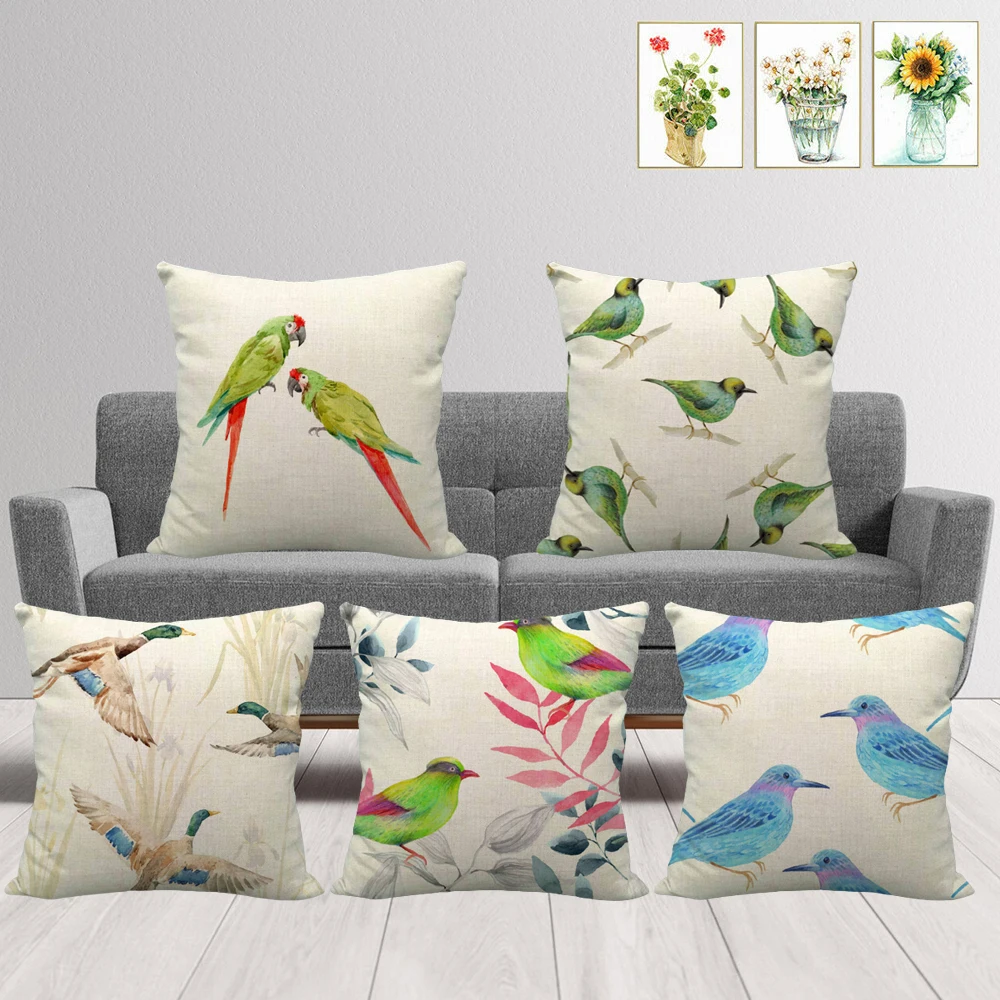 

Наволочка с птицами для домашнего декора, ламповый чехол для гостиной, походная льняная наволочка 45x45 см