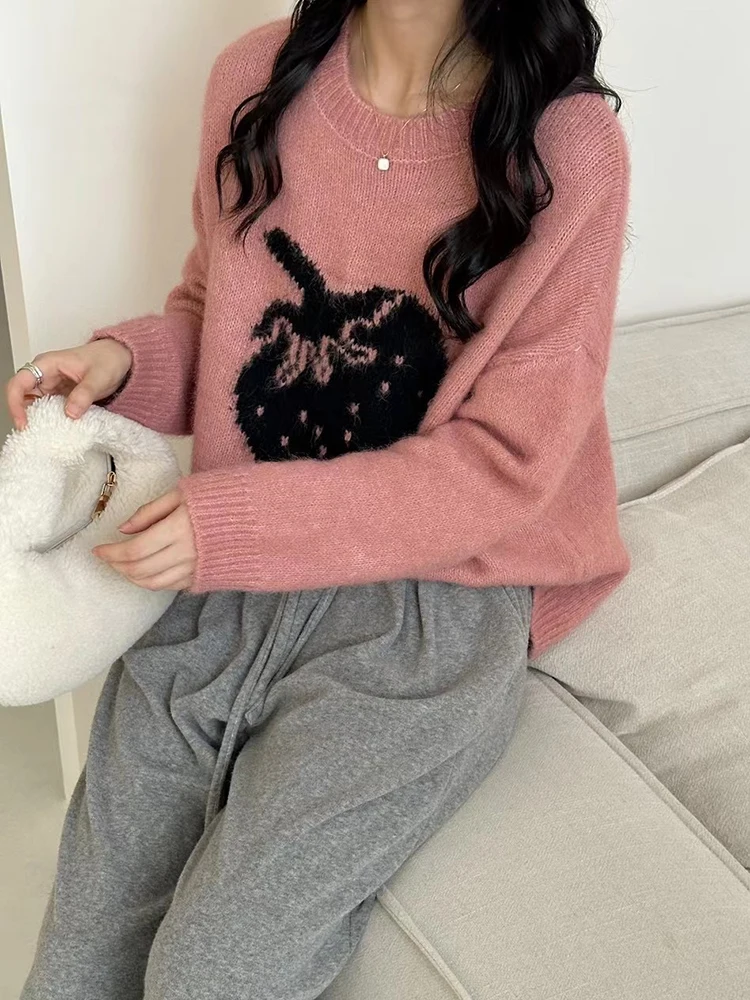 Милые клубничные свитера женские винтажные вязаные джемперы в консервативном