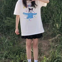 summer new cartoon printing kuromi cute short sleeved t shirt female student korean style loose casual simple aesthetic top y2k