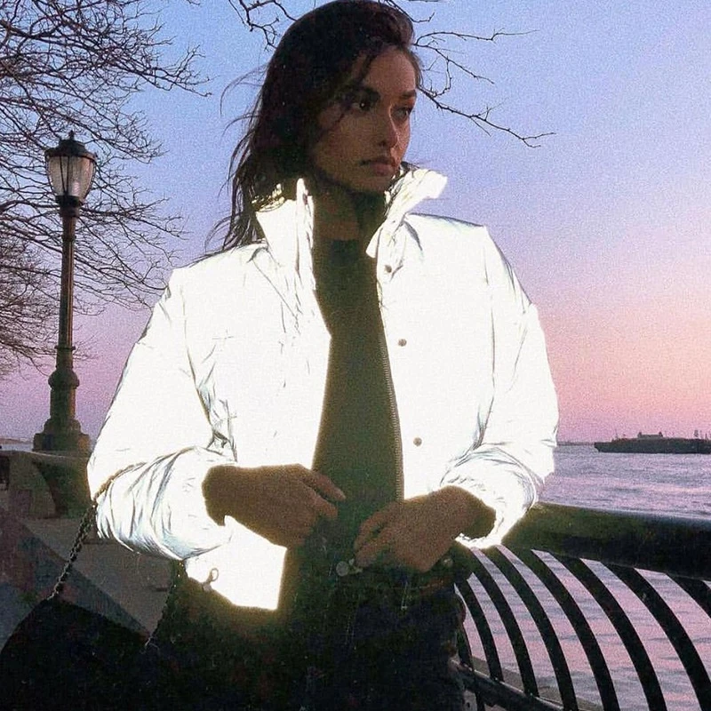 

Women's Winter Jacket Reflective Short Coat Women Gray Jacket Spring Winter Fashion Workout Jacket